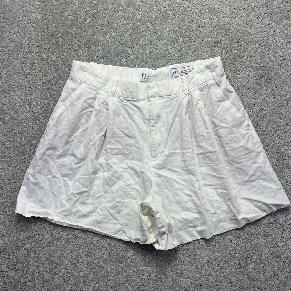 Gap Shorts Womens Large Off White 365 High Rise Linen Blend Pleated Casual Chic